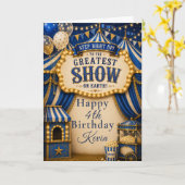 Blauw circusfeest kaart (Gele Bloem)