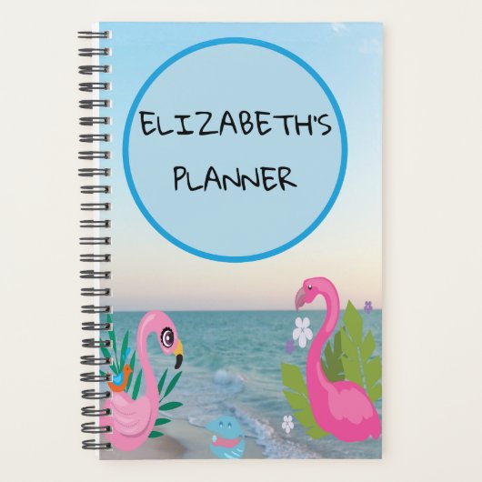 Blauw Cirkel Flamingo's Oceaan Illustraties Planner (Voorkant)