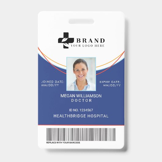 Blauw cirkelontwerp  | Medische foto-id & Logo Badge (Voorzijde)