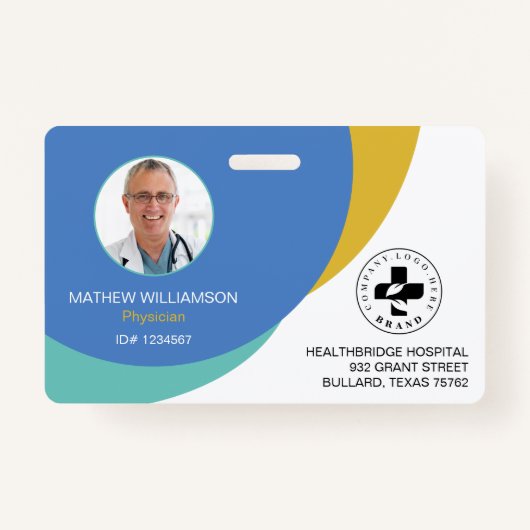 Blauw cirkelontwerp  | Medische foto-id & Logo Badge (Voorkant)