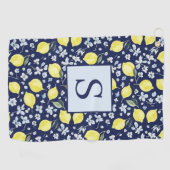 Blauw Citroen Bloemenkroon Monogram Golfhanddoek (Horizontaal)