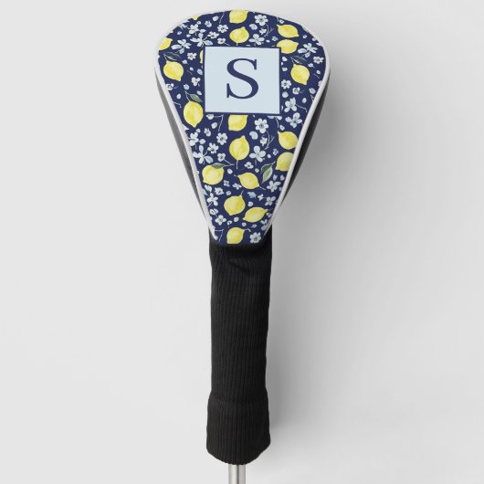 Blauw Citroen Bloemenkroon Monogram Golfheadcover (Voorkant)