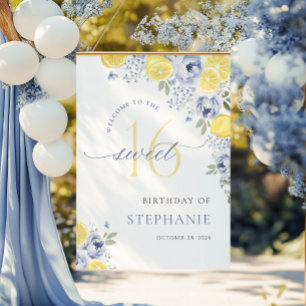 Blauw Citroen Bloemige Sweet Sixteen Verjaardagsbo Poster