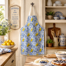 Blauw citroen botanisch patroon vintage schort