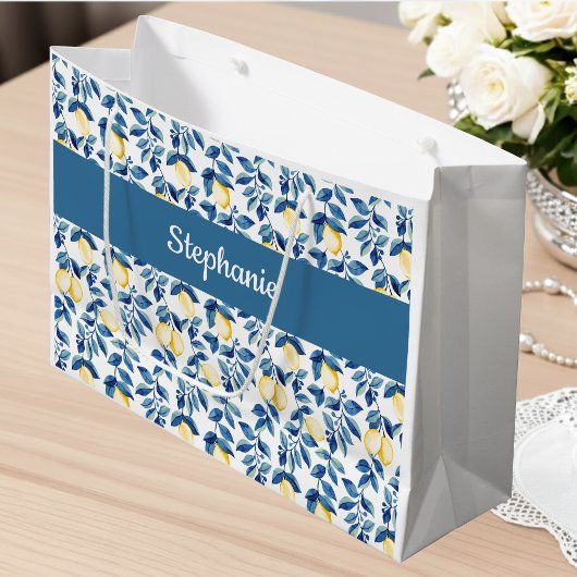 Blauw Citroen Waterverf Monogram Naam Groot Cadeauzakje