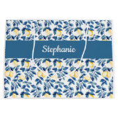 Blauw Citroen Waterverf Monogram Naam Groot Cadeauzakje (Voorkant)