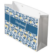 Blauw Citroen Waterverf Monogram Naam Groot Cadeauzakje (Voorkant Gekanteld)
