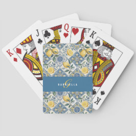 Blauw Citroen Waterverf Monogram Naam Pokerkaarten