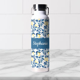Blauw Citroen Waterverf Monogram Naam Waterfles