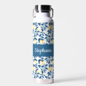 Blauw Citroen Waterverf Monogram Naam Waterfles (Voorkant)