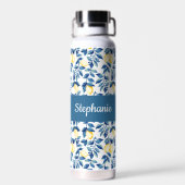 Blauw Citroen Waterverf Monogram Naam Waterfles (Achterkant)
