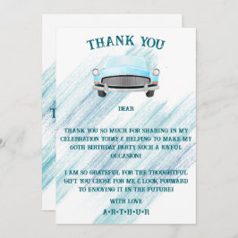 Blauw Classic Retro Auto Aquarel Bedankkaart