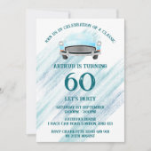 Blauw Classic Retro Auto  Aquarel Kaart (Voorkant)