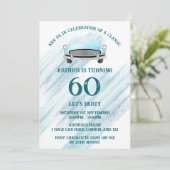 Blauw Classic Retro Auto  Aquarel Kaart (Staand voorkant)