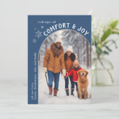 Blauw Comfort en Vreugde Fotokaart Feestdagenkaart (Staand voorkant)