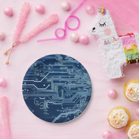 blauw computerpatroon van de elektronische schakel papieren bordje (Feest)