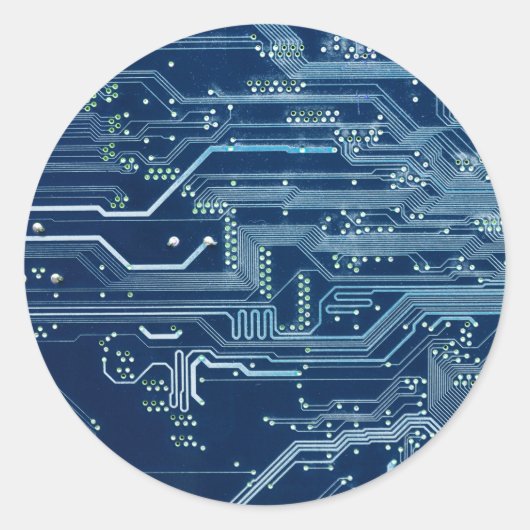 blauw computerpatroon van de elektronische schakel ronde sticker (Voorkant)