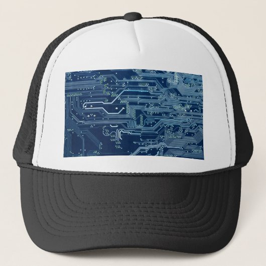 blauw computerpatroon van de elektronische schakel trucker pet (Voorkant)