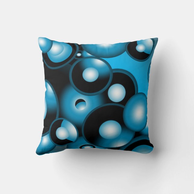 Blauw concentrisch cirkelvormig orbitaal abstracte kussen (Achterkant)