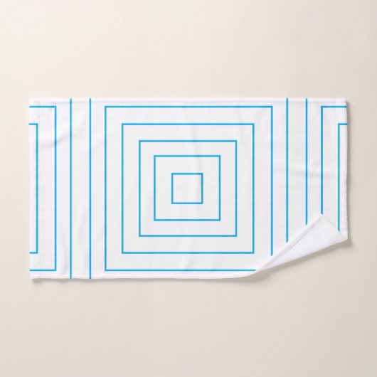 Blauw concentrisch vierkant geometrisch patroon bad handdoek (Handdoek)