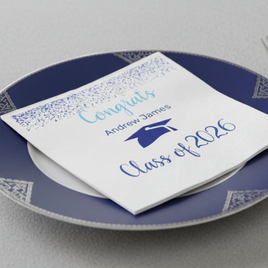 blauw confetti 2026 afstuderen  -  Gefeliciteerd Servet