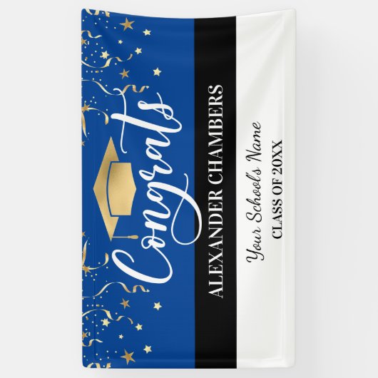 Blauw Confetti Afstuderen Spandoek (Verticaal)