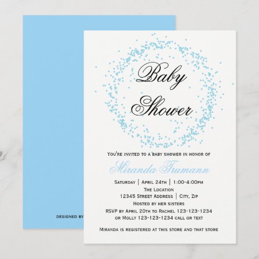 Blauw Confetti - Baby Shower Uitnodiging (Voorkant / Achterkant)