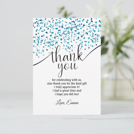 blauw, confetti, dank u wel! bedankkaart (Staand voorkant)