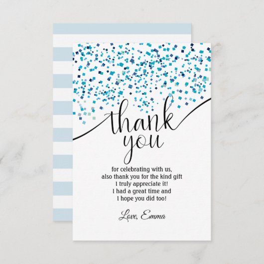blauw, confetti, dank u wel! bedankkaart (Voorkant / Achterkant)