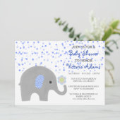 Blauw Confetti Elephant Baby shower Kaart (Staand voorkant)