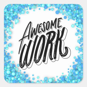 Blauw Confetti Geweldig Werk Leraar Student Beloni Vierkante Sticker