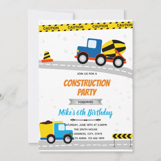 Blauw constructie transport verjaardag kaart (Voorkant)
