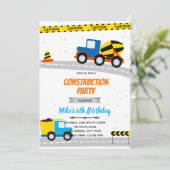 Blauw constructie transport verjaardag kaart (Staand voorkant)