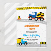 Blauw constructie transport verjaardag kaart (Voorkant / Achterkant)