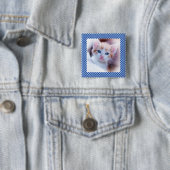 Blauw Controleer Familie Huisdier Foto Rand Vierkante Button 5,1 Cm (In situ)