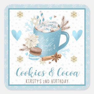 Blauw Cookies en Cocoa 2de Verjaardag Vierkante Sticker