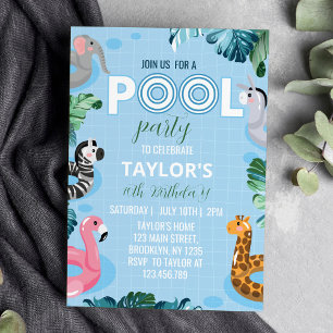 Blauw Cool Pool Jongen Verjaardag Uitnodiging