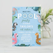 Blauw Cool Pool Jongen Verjaardag Uitnodiging (Staand voorkant)