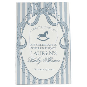Blauw Coquette Boog Schommelend Paard Baby Shower Medium Cadeauzakje