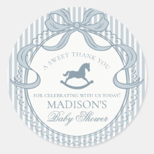 Blauw Coquette Boog Schommelend Paard Baby Shower  Ronde Sticker