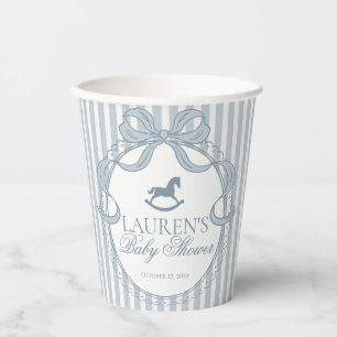 Blauw Coquette Boog Schommelpaard Baby Shower Papieren Bekers