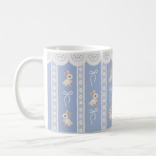 Blauw Coquette Kant Waterverf Konijn Pasen Mok (Links)