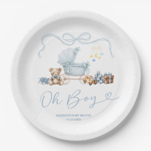 Blauw Coquette Koets Baby Shower Papieren Bord