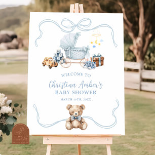 Blauw Coquette Koets Baby Shower Welkomstbord Poster