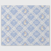 Blauw Coquette Konijn Kantpatroon Inpakpapier (Vlak)