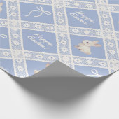 Blauw Coquette Konijn Kantpatroon Inpakpapier (Hoek)