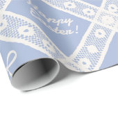 Blauw Coquette Konijn Kantpatroon Inpakpapier (Rol Hoek)