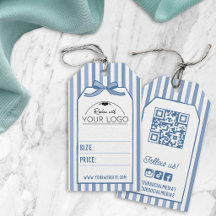 Blauw Coquette Strepen & Strik Handgetekend Uw Log