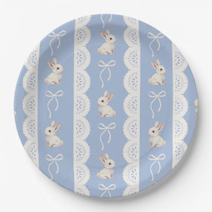 Blauw Coquette Strik Das Konijn Lace Patroon Papie Papieren Bordje