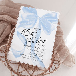 Blauw Coquette Strik Jongens Baby Shower Uitnodigi Kaart